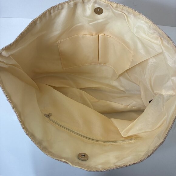 Quilted Rose Gold Linen Shoulder Bag Powder Pink Satin Bow - Picture 5 of 6